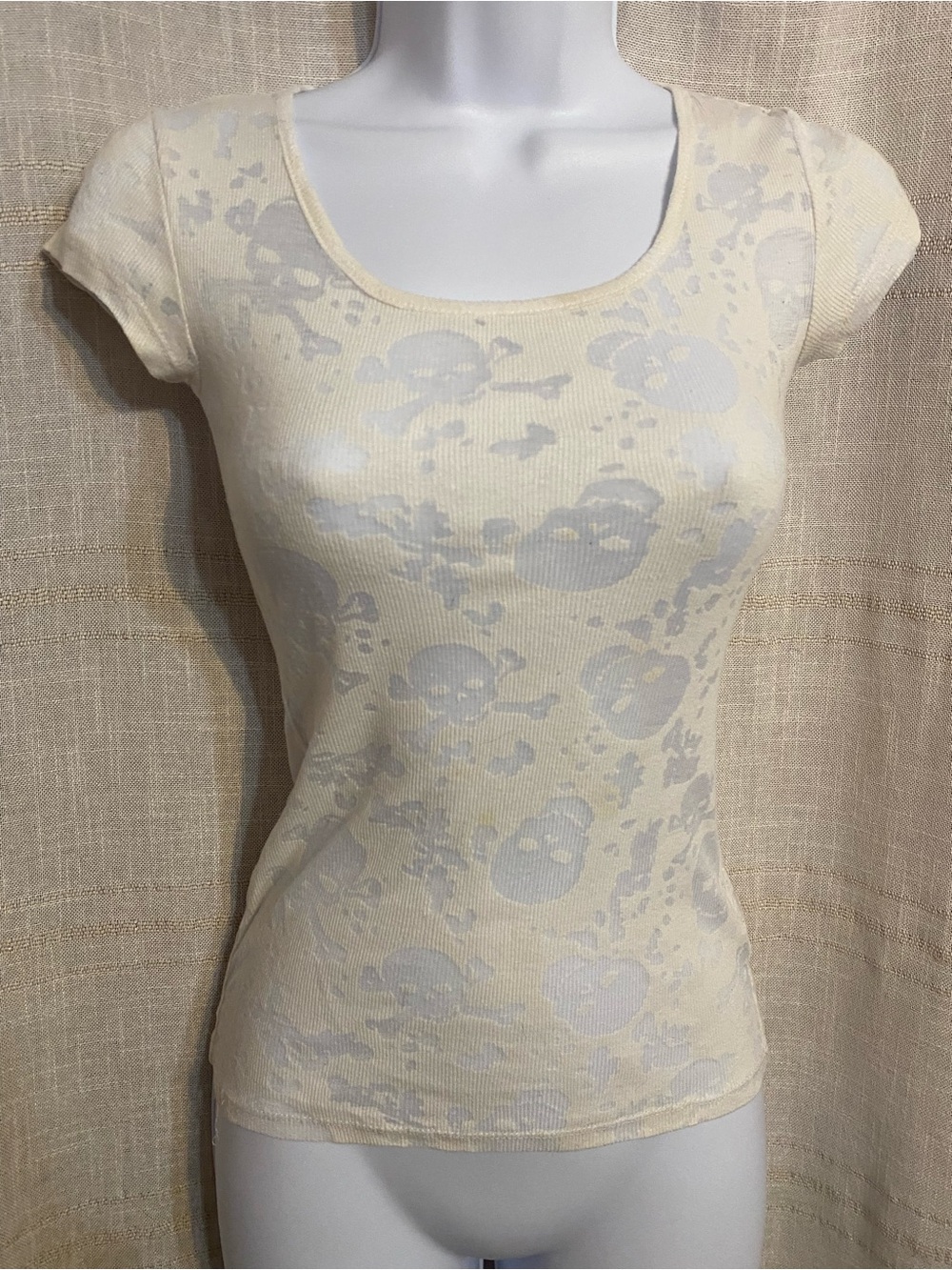 Vintage Derek Heart Sheer Skull Ribbed Cap Sleeve Top Small S Y2K Mall Goth
